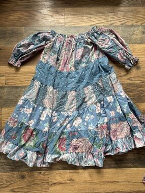 Anthropologie Moon River Blue Floral Patchwork Dress